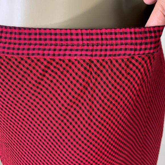 KHAKI Rose Vintage Gingham Slip Maxi Fishtail Skirt Pullon Size S Red Black - Picture 5 of 13